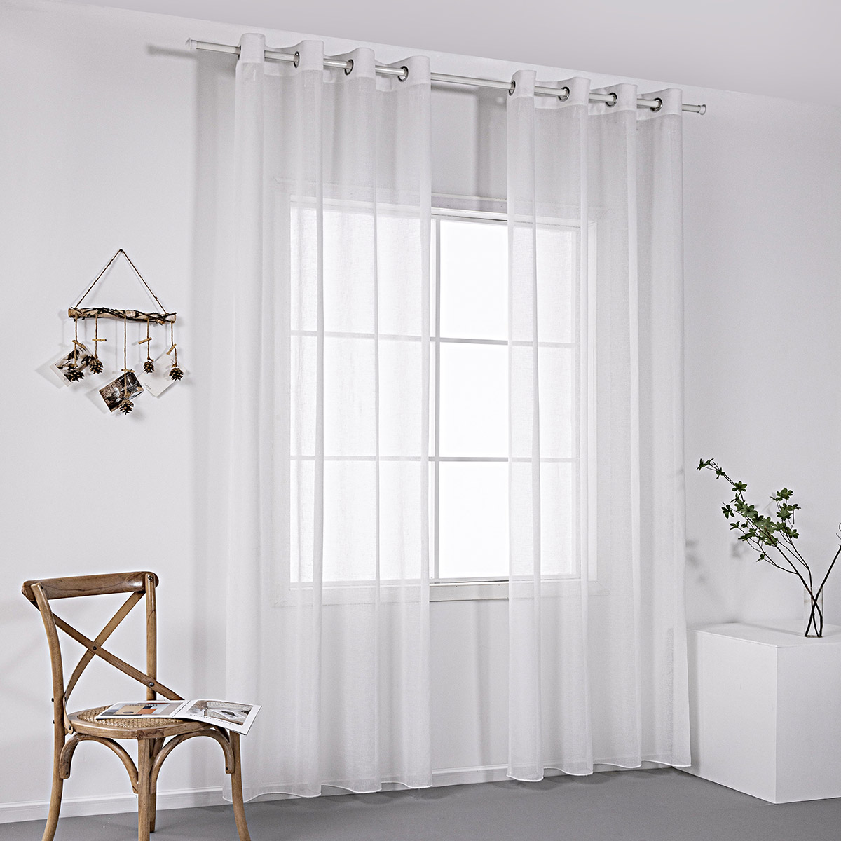 Κουρτίνα γάζα μονόχρωμη με 8 μεταλικούς κρίκους Art 8440 140x270 Λευκό Beauty Home