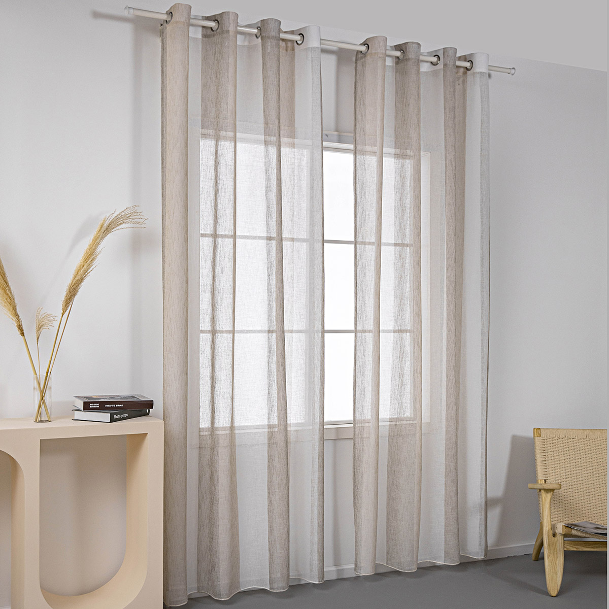 Κουρτίνα γάζα δίχρωμη με 8 μεταλικούς κρίκους Art 8442 140x270 Μπεζ Beauty Home