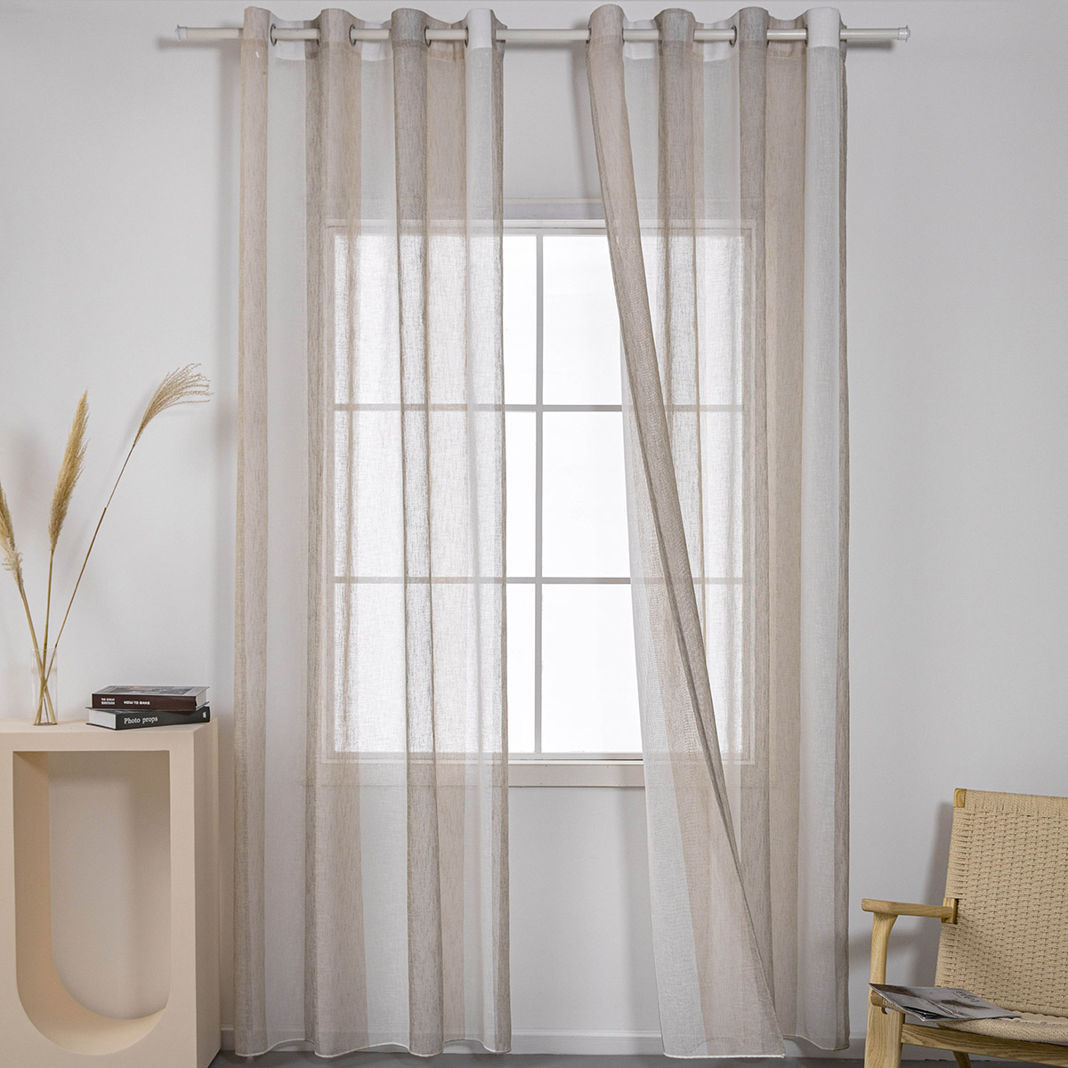 Κουρτίνα γάζα δίχρωμη με 8 μεταλικούς κρίκους Art 8442 140x270 Μπεζ Beauty Home - Image 11