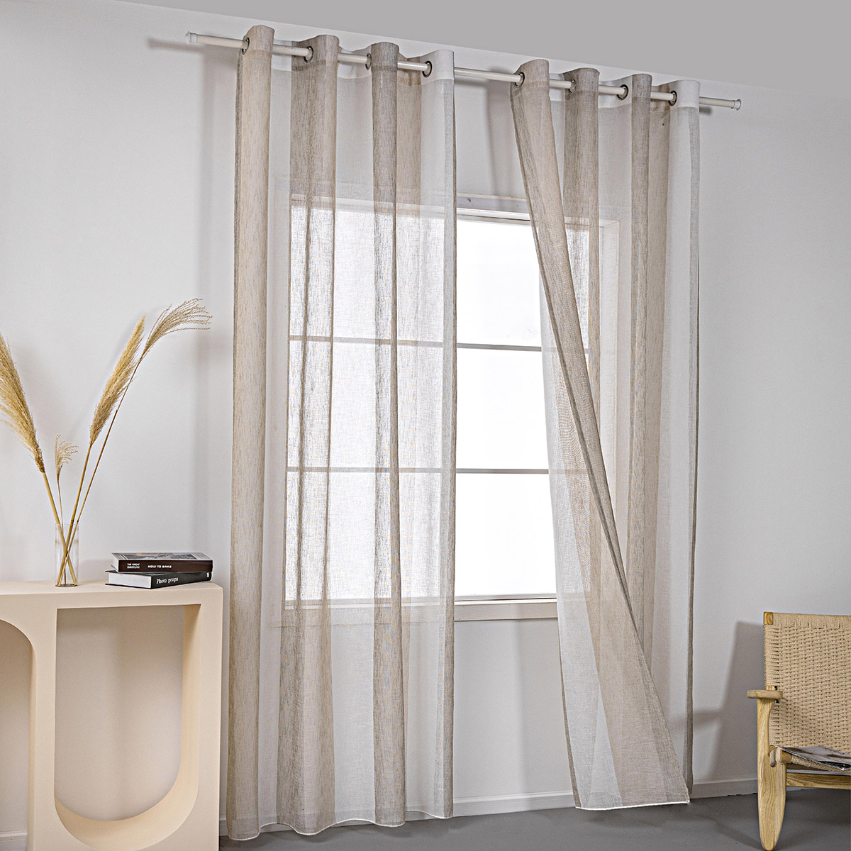 Κουρτίνα γάζα δίχρωμη με 8 μεταλικούς κρίκους Art 8442 140x270 Μπεζ Beauty Home - Image 12