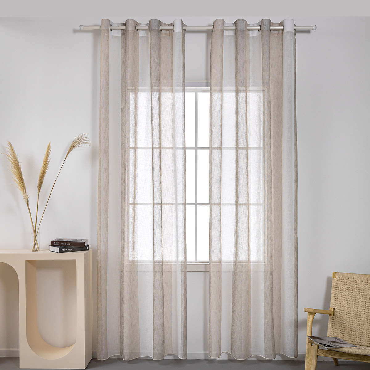 Κουρτίνα γάζα δίχρωμη με 8 μεταλικούς κρίκους Art 8442 140x270 Μπεζ Beauty Home - Image 2
