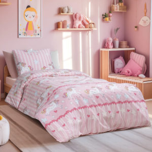 Σετ σεντόνια μονά με λάστιχο Lore Art 6237 105×200+30 Ροζ Beauty Home