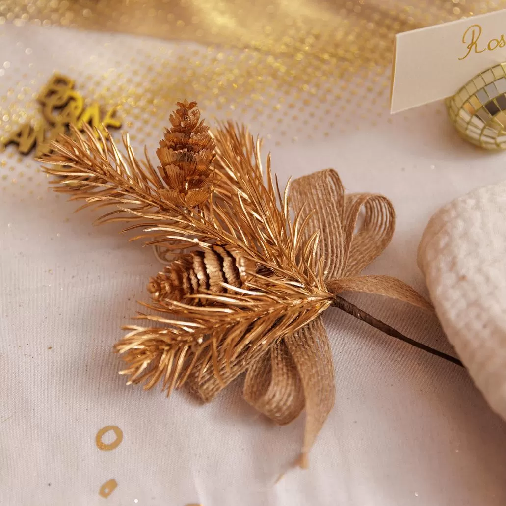 Beauty Home Κλαδί με φιόγκο από λινάτσα και χρυσό 19 cm - Image 2