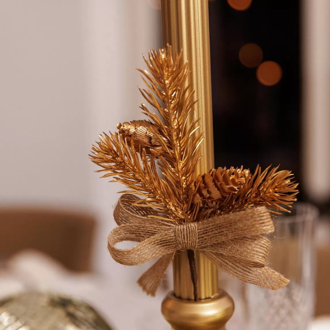 Beauty Home Κλαδί με φιόγκο από λινάτσα και χρυσό 19 cm - Image 3