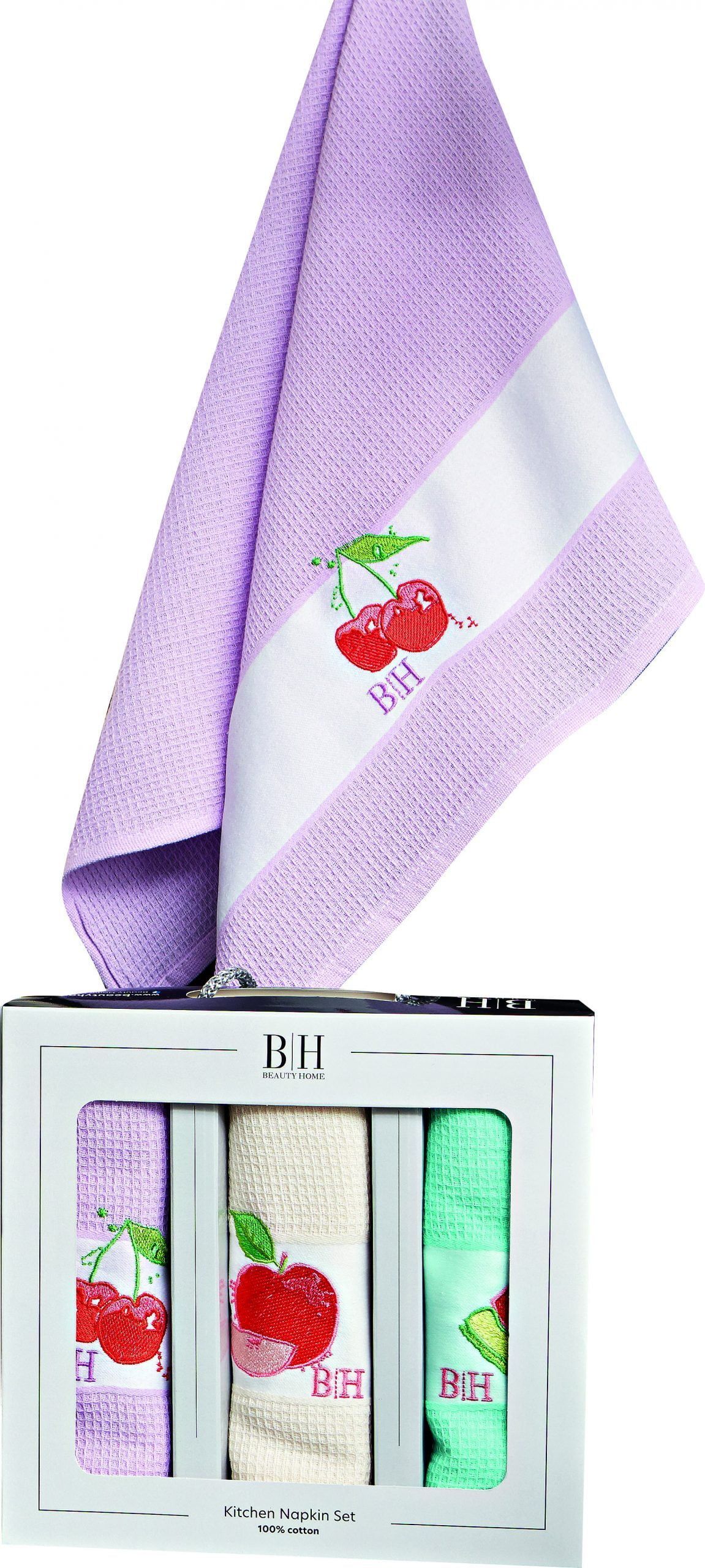 Beauty Home Ποτηρόπανα σετ 3τμχ Fruits Art 8286 40x60 Εκρού,Σιέλ,Ροζ - Image 2