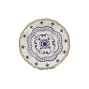 Beauty Home 8 Πιάτα Dolce Vita Χάρτινα Μπλε, Λευκό και Χρυσό Ø18cm