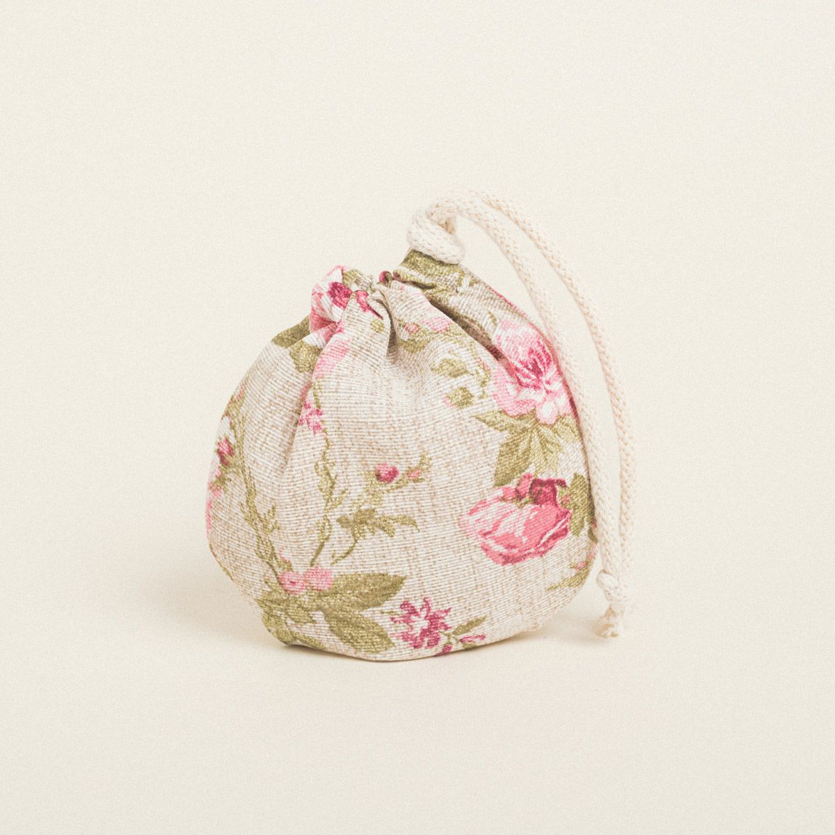 Beauty Home ΠΟΥΓΚΙ ΟΒΑΛ ΜΕ ΚΟΡΔΟΝΙ 13 x 14 cm ΦΛΟΡΑΛ VINTAGE ΜΠΕΖ ΦΟΝΤΟ - Image 2