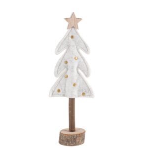 Beauty Home Δέντρο με Αστέρι σε Ξύλινη Βάση, Λευκή Τσόχα και Χρυσή Κεντητή Διακόσμηση 21 x 7,5 cm