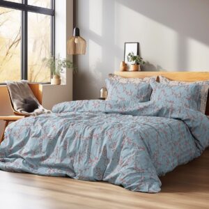 Beauty Home Σετ παπλωματοθήκη υπέρδιπλη Art 12211 Emerald 100% Βαμβακοσατέν 300tc 230×250 Σιέλ